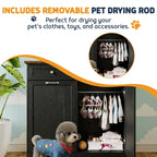 SummerVibes Engineered Wood Pet Feeding Station Cabinet - Dual Tiltable Doors for Dog Food & Clothing Storage, Tilt-Out Design with 4 Feeding Bowls for Quick Access