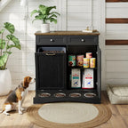 SummerVibes Engineered Wood Pet Feeding Station Cabinet - Dual Tiltable Doors for Dog Food & Clothing Storage, Tilt-Out Design with 4 Feeding Bowls for Quick Access