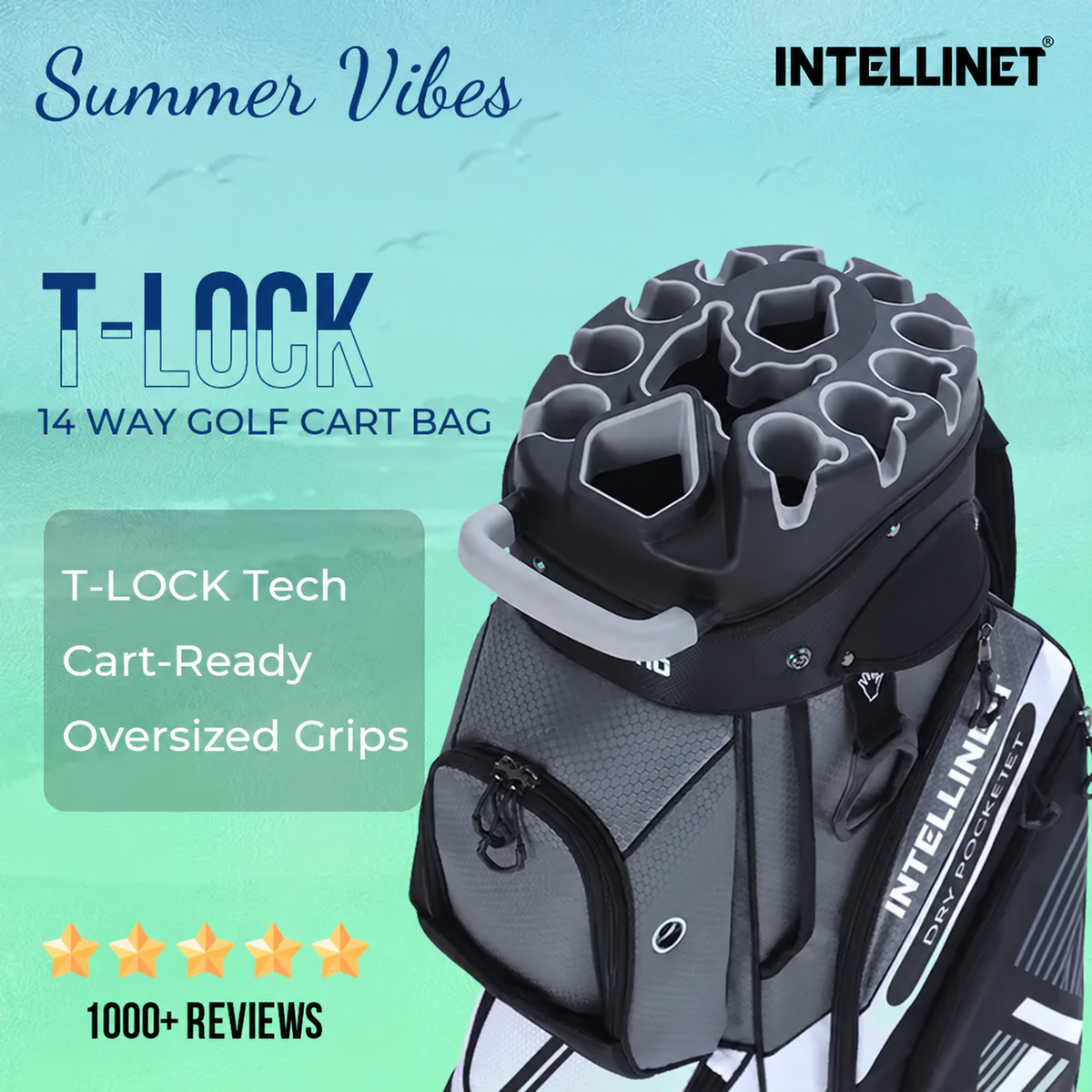 INTELLINET Golf Cart Bag for Men, 14-Way Divider Top with Insulated Cooler Pocket