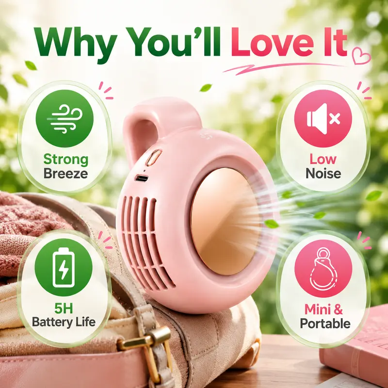Mini Bladeless Portable Fan, Rechargeable 3-Speed Waist Clip Fan with Quiet Turbo Airflow, Handheld Personal Fan & Phone Cooling Fan for Travel, Outdoor, Camping, Work